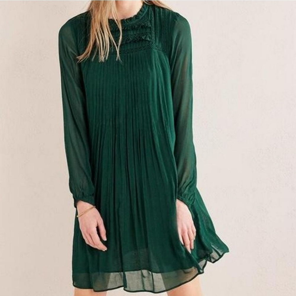 Boden Yoke Detail Pleated Minidress in Emerald Green size 6